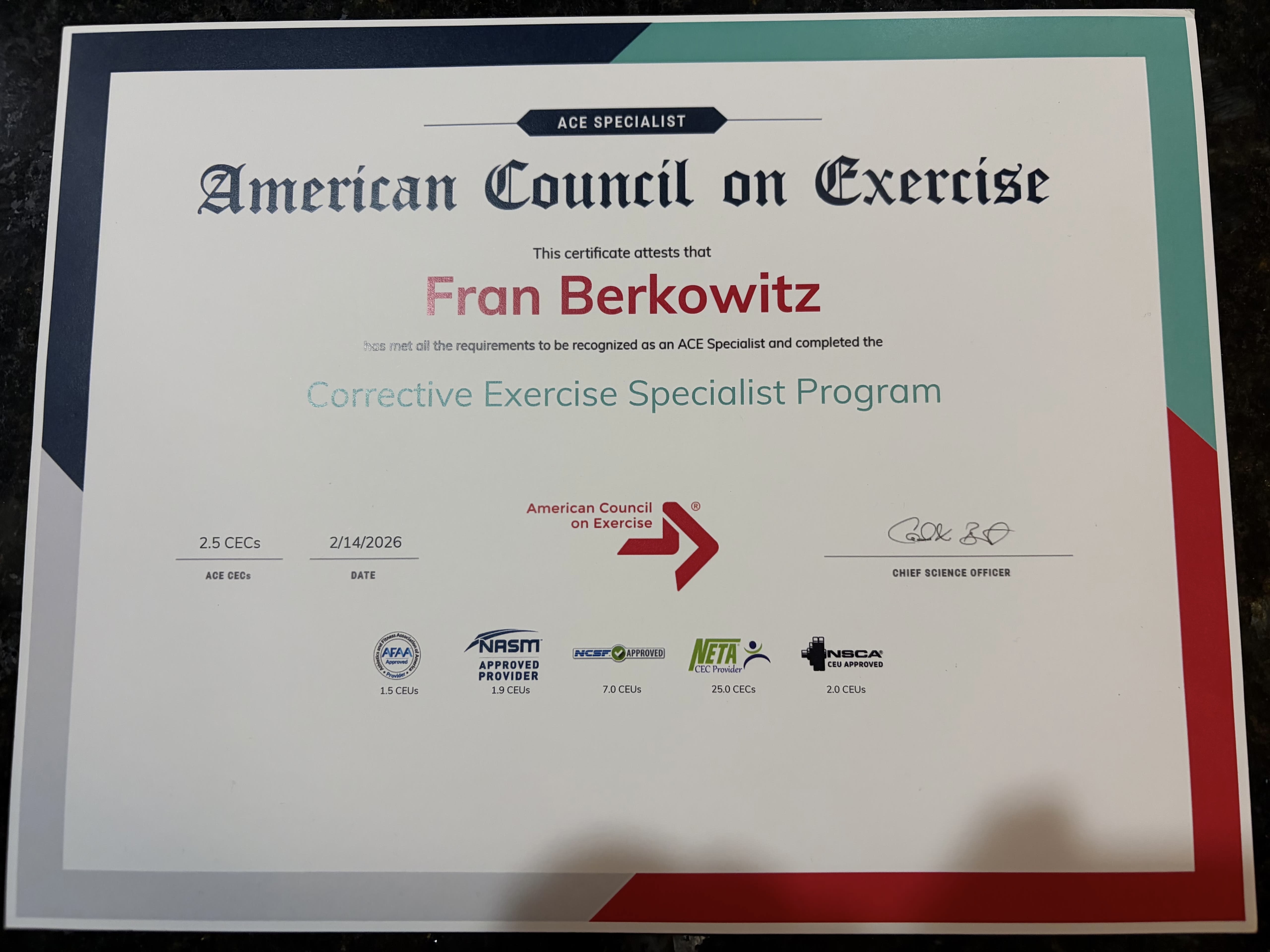 Personal trainer certification certificate